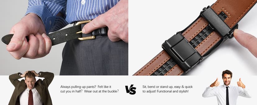 BOSTANTEN Mens Belt Leather Ratchet Belt For Men Dress and Casual with Adjustable Buckle, Trim to Fit