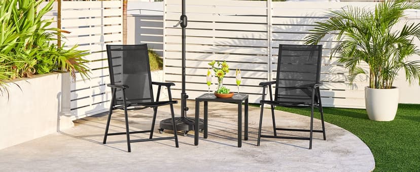Yaheetech Patio Dining Chairs Set of 4 with Armrests, Outdoor Folding Chairs with Metal Frame and Backrest for Lawn, Garden, Yard and Poolside, Black