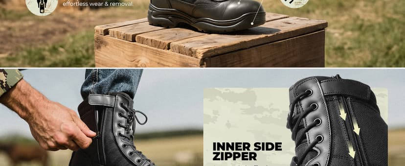 NORTIV 8 Men's Military Tactical Work Boots Side Zipper Leather Motorcycle Combat Boots Trooper