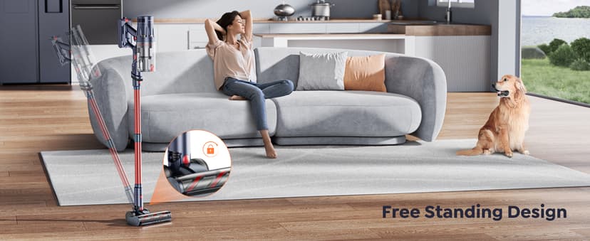 Cordless Vacuum Cleaner, 600W 50Kpa 65Mins Vacuum Cleaners for Home, Self-Standing Stick Vacuum with Touch Screen & Wall Charging Station for Hard Floor Carpet Pet