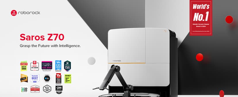 roborock Saros Z70 Robot Vacuum and Mop, OmniGrip Arm, AI-Powered, 22,000Pa Suction, 3.14’’ Ultra Slim, FlexiArm Riser Technology, AdaptiLift Chassis, Obstacle Avoidance, Auto Mop Washing & Drying