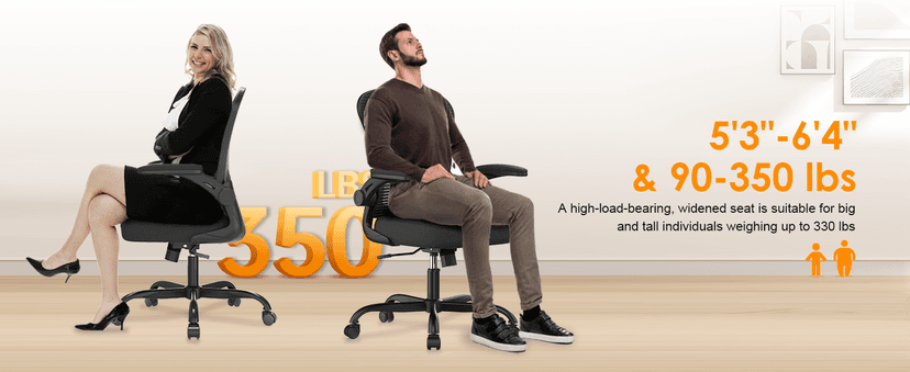 Office Chair, Ergonomic Desk Chairs 330LBS Capacity High Back Mesh Computer Chair with Flip-up Armrests, Comfy Work Chair with Adjustable Lumbar Support, Rolling Chair
