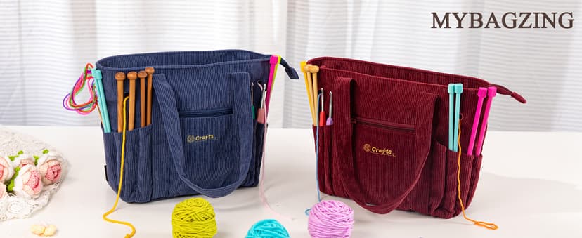 Crochet Bag and Tote - Corduroy Yarn Bag - Yarn Holder for Crocheting - Crochet Storage Bag for Crochet Hooks, Crochet Accessories, Knitting Bag for Crochet Lovers, Mother's Day Gift