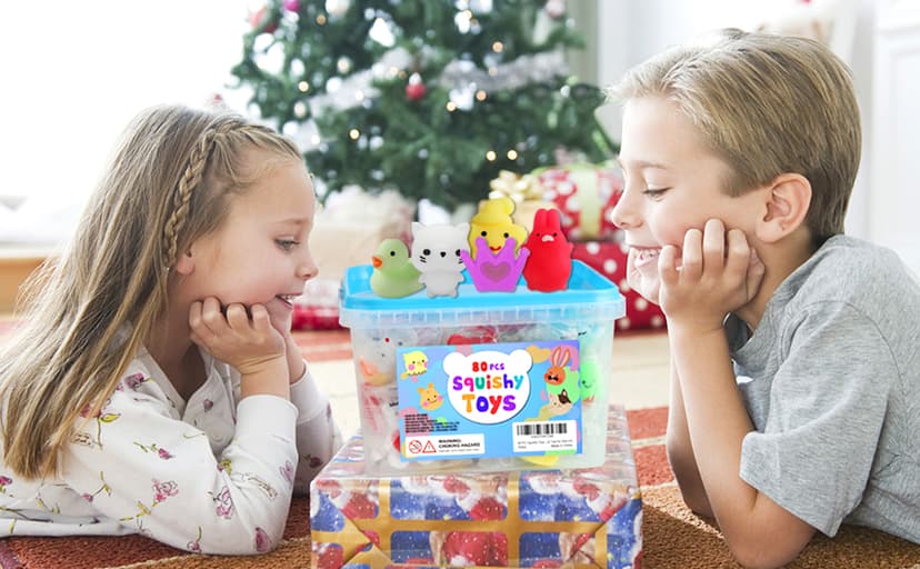 80Pcs Party Favors for Kids 4-8, Kawaii Squishies Mochi Squishy Toy Bulk Fidget Sensory Toys Birthday Gifts for Boys Girls Goodie Bag Christmas Stocking Stuffers Treasure Box Classroom Prizes