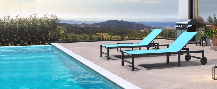 PURPLE LEAF Patio Chaise Lounge Chair Set of 3 Outside Aluminum Plastic Stackable Tanning Chairs with Armrests and Side Table for Pool Sunbathing Beach Deck Outdoor Lounger, Navy Blue