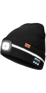 Bluetooth Hat with Light Cordless Headphones, USB Rechargeable, Hands-Free Headlamp For Dog Walking, Running, Outdoor Work Wmcaps Bluetooth Beanie with LED Light and Headphones, Christmas Tech Gifts B09DJVT3W3