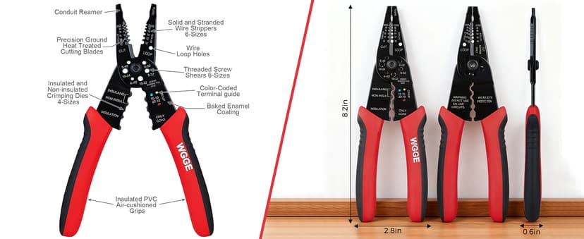 10-22 AWG Cable Stripping, Wire Crimping, Multi-Function Design, Hand Tools WGGE WG-015 Professional Wire Stripper, Wire Cutter and Wire Crimper 8-inch B073YG65N2