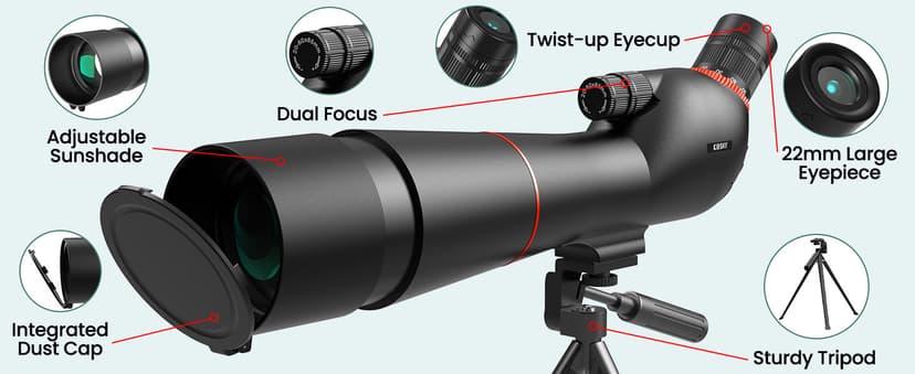 Gosky 20-60×85 Spotting Scope with Tripod - Phone Adapter, Dual Focusing Spotter Scope for Bird Watching, Wildlife Scenery (Black)