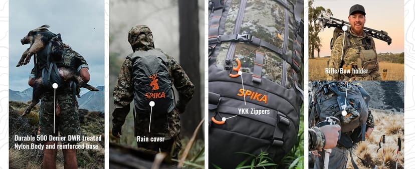 SPIKA Hunting Backpacks for Men, Meat Hauler Frame Pack with Rifle Holder, 40L/80L Extendable + Capacity for Bow Rifle Gun