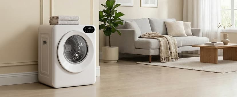 Euhomy 1.5 Cu.Ft Portable Clothes Dryer, 850W Clothes Dryer with Stainless Steel Drum, 4 Functions, LED Control, Drying Machine for Apartments, Laundry, Dorm, Small Space, White