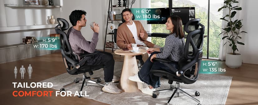 CAPOT Ergonomic Mesh Office Chair, Adjustable Lumbar High Back Desk Chair 400lbs, 4D Flip-up Arms, 3-Level Tilt Backrest, 3D Headrest, PU Wheels, Swivel Rolling Computer Seating for Long Desk Work