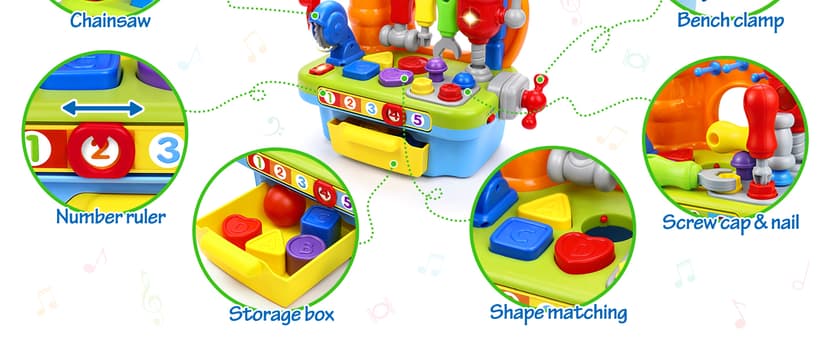 Montessori Toys with Sound Lights Effect, Shape Sorter, Christmas Birthday Gift for Boy Girl,Engineer Pretend Play Workbench Toys for 1 Year Old Boy, Musical Toy Tool Bench, 1 2 3 Years old Boy Gifts B08345YDXJ