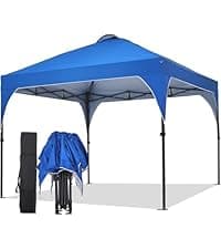 Oneofics Canopy Tent, 10X10 FT Pop Up Canopy Outdoor Instant Tent Slant Legs with Carrying Bag, Portable Gazebo Shelter for Patio Deck Garden and Beach - 8X8 FT Canopy Cover, Blue