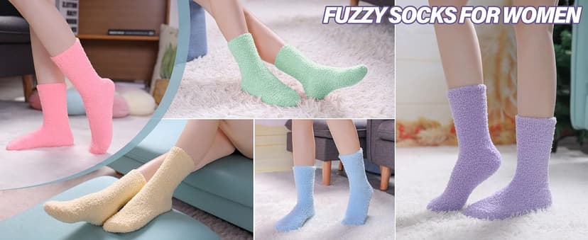 LINEMIN Womens Fuzzy Socks Cozy Fluffy Winter Warm Slipper Socks Microfiber Soft Home Sleeping Socks B09BN6Q93J