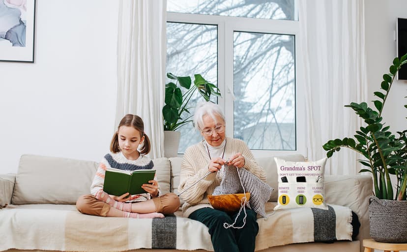 ONFAON Grandma Gifts, Grandma's Spot Throw Pillow Covers 18x18 Inch,Put Phone Glasses and Remote Control Pillowcase,Birthday Christmas hanksgiving Day Gifts for Grandma Mom,3-Pocket