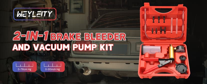 weyleity 2-in-1 Brake Bleeder & Vacuum Pump Kit | Essential for Brake & Clutch Maintenance, Handheld Vacuum Brake Bleeder Pump with Pressure Gauge, Adapters, and Case (Red)