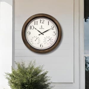 Outdoor Clocks for Patio Large Waterproof with Thermometer - 18 inch Indoor Outdoor Wall Clock with Temperature and Humidity Combo - Weatherproof, Accurate & Easy to Read for Pool, Garden & Home Decor