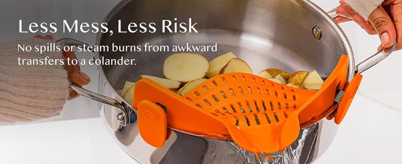 Kitchen Gizmo Snap N' Strain - Silicone Pasta Strainer Clip-On for Pots and Pans - Heat Resistant Colander for Vegetables and Noodles - Kitchen Gadgets for Cooking - Space-Saving Design - Gray