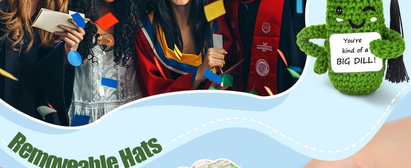 Primo Lines 2025 Graduation Gift - Handmade Crochet Emotional Support Pickle Doll with Cap, 4.73" Cute Knitted Potato Plushie, Unique Keepsake for Graduates, Friends & Anxiety Relief