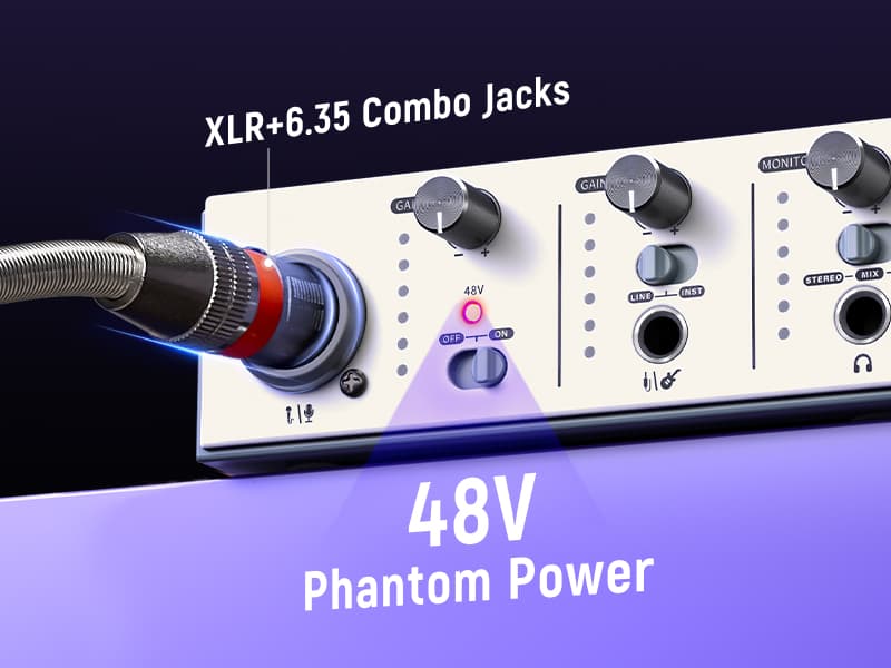 Synido USB C Audio Interface for Recording Music, Streaming, Podcasting with XLR, Line Input, 24bit/48kHz, 48V Phantom Power, 2-channel, Silver