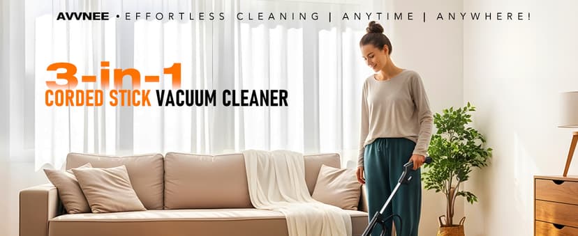 Avvnee Corded Stick Vacuum Cleaner – 15000Pa Strong Suction 600W Motor, Ultra-Light 3 lbs Design for Pet Hair, Hard Floors & Low-Pile Rugs | Includes Crevice Tool, 1L Dust Cup, 16.7ft Cord (Black)