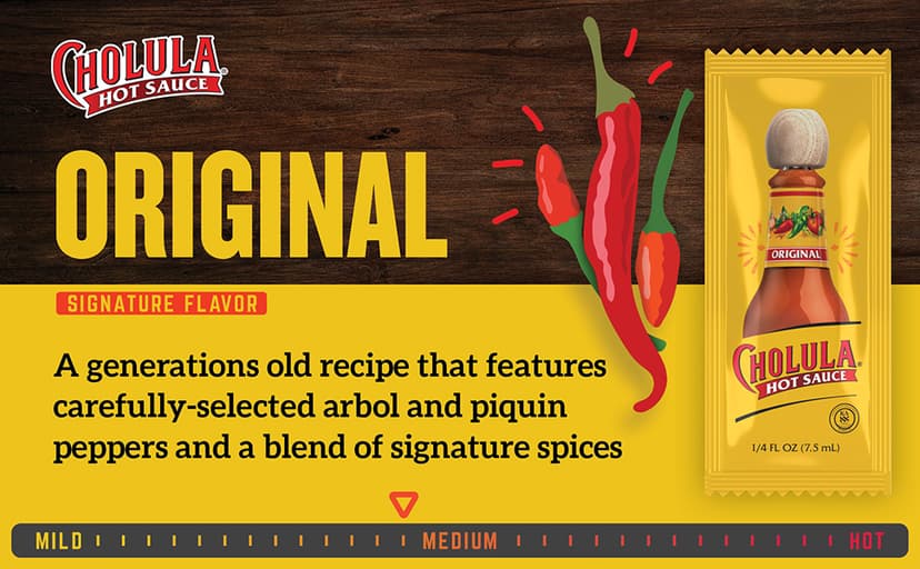 Cholula Original Hot Sauce Packets, 200 count - One 200 Count Individual Hot Sauce Packets with Mexican Peppers and Signature Spice Blend, Perfect Single-Serve Size for Delivery and Takeout B01DQ7F42C
