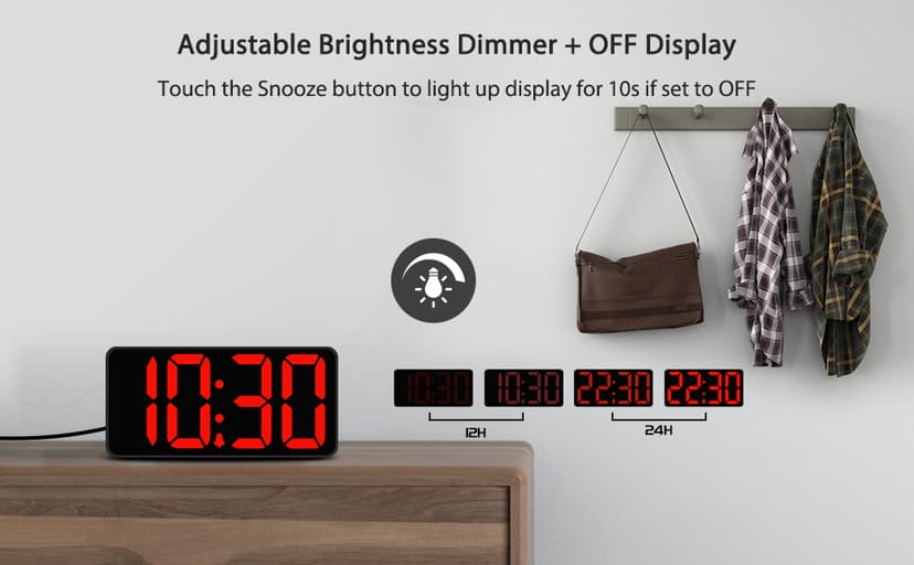 DreamSky Small Digital Alarm Clock for Bedroom, Large Big Numbers Display with Brightness Dimmer, Electric Bedside Desk Clock with USB Charging Port, Adjustable Alarm Volume, USB-C Adapter Powered