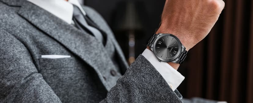 NIBOSI Men Watches Analog Quartz Stainless Steel Black Watches for Men Waterproof Business Classic Watch Fashion Minimalist Ultra Thin Wrist Watch for Work and Casual Wear