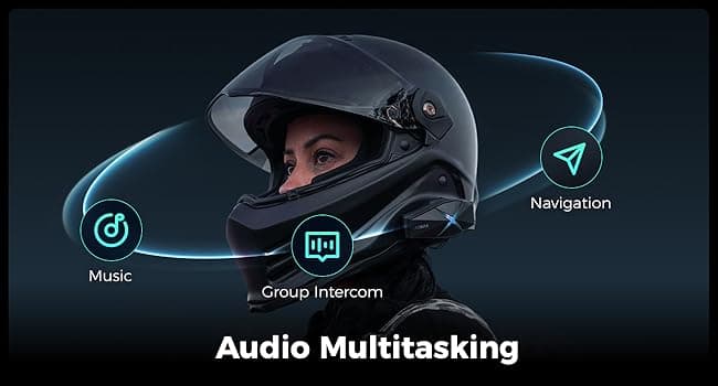 ASMAX F1s Motorcycle Bluetooth Headset With Smart Voice Control, 10 Riders Mesh Helmet Communication Systems, Dual Chip with Audio Multitasking/ENC/No-Magnet Mount, 5mi Intercom for Snowmobile, 2 Pack