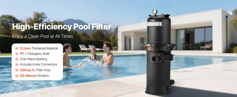 VEVOR 2025 Pro Pool Cartridge Filter System 200 sqft, Pool Filter for Inground & Above Ground Pools, Compatible W/Pumps 3HP~4HP | Up to 9827 GPH Max Flow, Pool Filters for Pools Up to 39625 Gallons