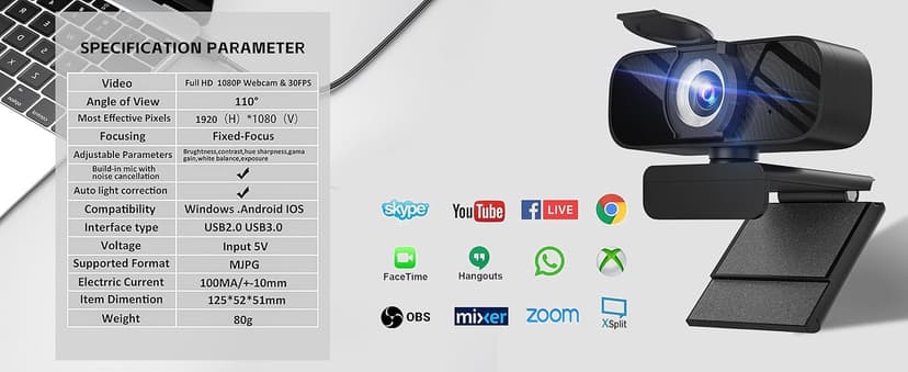 Gohero Full HD 1080P Video Webcam, Noise Cancellation, Privacy Cover, Wide-Angle Lens, Auto Light Correction, Plug & Play USB Webcam for Laptop, Desktop, PC, Mac, Zoom, Skype Pro Series