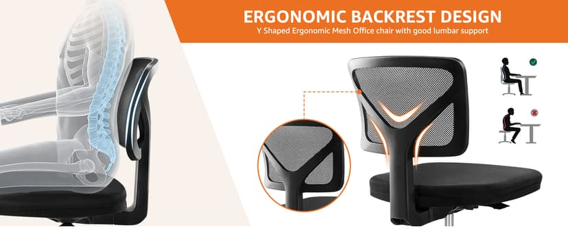 Sweetcrispy Small Office Desk Chair, Ergonomic Low-Back Mesh Rolling Work Swivel Chairs with Wheels, Armless Comfortable Seat Lumbar Support for Home, Bedroom, Study, Student, Adults,Classic Black