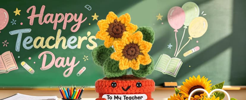 Help Me Grow Teachers Day Graduation Small Handmade Crochet Sunflower Last Day of School Valentines Easter Gift for Teacher Teacher Back to School Christmas Appreciation Gifts Thank You Teacher B0F21M6HP4