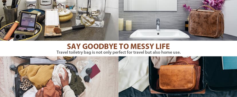 Elviros Hanging Toiletry Bag for Men Travel Essentials 3-in-1 Large Waterproof Dopp Kit PU Leather Shaving Bag with Separate Compartments for Grooming and Toiletries Mens Gift