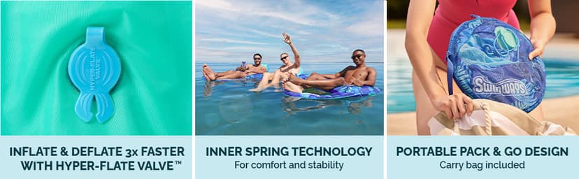 SwimWays Spring Float Premium Hammock Pool Lounger, Inflatable Pool Floats Adult with Fast Inflation for Ages 15 & Up, Sky Blue