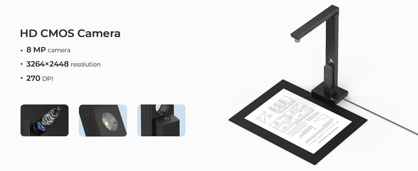 CZUR Lens800 Pro 8MP Portable Document Scanner & Document Camera, Travel-Friendly Mobile PDF Scanner, Capture Size A4, Fast Scan 1s/Page, Easy-to-Use OCR, for Mac & Windows