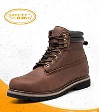 SAFETY LOONG Moc Toe Work Boots for Men Waterproof Soft/Steel Toe Comfortable Full Grain Leather Non Slip Wedge Outsole Construction 6" Workboots