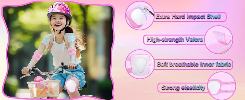 Lamsion Kids Helmet Adjustable with Sports Protective Gear Set Knee Elbow Wrist Pads for Toddler Ages 3 to 8 Years Old Boys Girls Cycling Skating Scooter Helmet