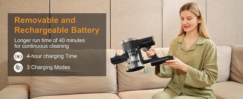 BUTY BULU Cordless Stick Vacuum Cleaner, 30KPa Handheld 2200mAh Rechargeable Battery Lightweight Small Vac Electirc Broom, 40Mins Runtime for Home Hard Floor Carpet Pet Hair Cleaning, LED Screen