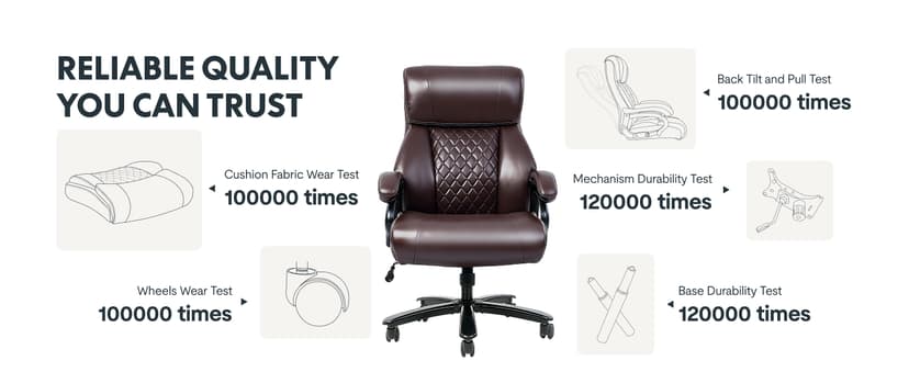 FLEXISPOT 500lbs Big and Tall Office Chair for Heavy People, Heavy Duty Computer Chair with Stable Arms Adjustable Lumbar Support Metal Base, Desk Chairs for Home Office Gaming Working, Leather, Brown