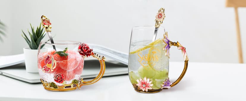 OEAGO Gifts for Mom Women Stocking Stuffers for Women Christmas Glass Coffee Enamels Mug Valentines Gifts for Her Girlfriend Wife Best Birthday Valentine's Mothers Day from Daughter Son Tea Cup