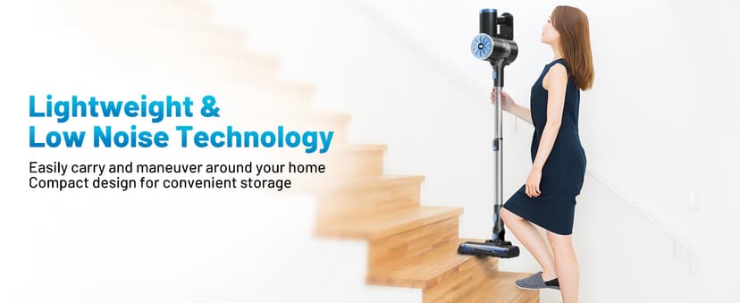 Cordless Vacuum Cleaner with Self-Standing, LED Screen Stick Vacuum Cleaners for Home, Lightweight Powerful Suction Vacuum, 6-in-1 Rechargeable Vacuum for Carpets, Pet Hair, Hardwood Floors