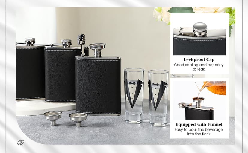 Tioncy 48 Pcs Groomsmen Proposal Gift 8 Engraved Pocket Knife 8 Groomsmen Gift Bags 8 Shot Glasses with Tuxedos 8 Stainless Steel Hip Flask 8 Poker Card Bottle Opener 8 Sunglasses