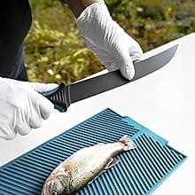 KNINE OUTDOORS Fish Fillet Knife Set Curved Flex 7 inch 9 inch Filet Knife for Filleting and Boning, Non-Slip Handles, Includes Fishing Braid Line Scissors, Fish Dressing Scissors, Filleting Pad