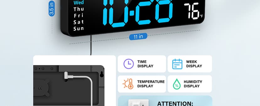 Digital Wall Clock, Digital Clock Large Display with Remote Control, Corded LED Alarm Clocks with Date, Week, Temp, Humidity, Auto DST, Countdown, for Living Room Bedroom Classroom Office (Blue)