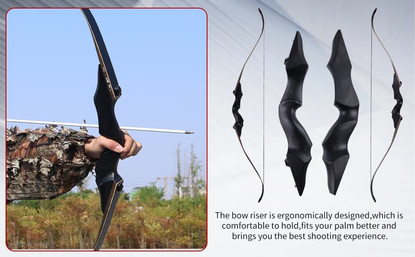 Black Hunter Recurve Bow 60" Right-Handed Bow Ergonomically Designed for Comfortable Grip Suitable for Beginners and Longbow Enthusiasts to Train Or Hunt