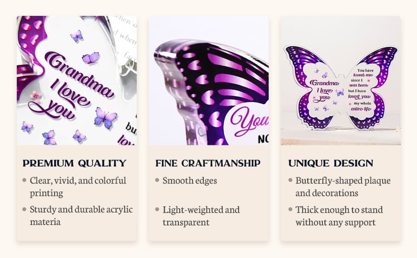 Grandma Gifts - Grandma Christmas Gift Ideas, Birthday Gifts for Grandma - Butterfly Acrylic Decorations - Christmas Gifts for Grandma from Grandkids