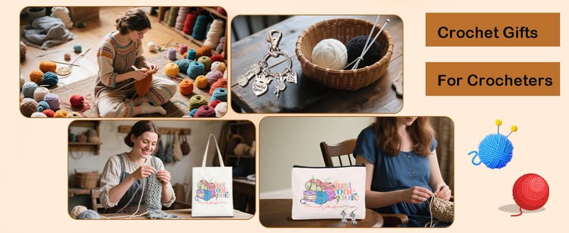 5 Pcs Crochet Gifts For Women,Crochet Reusable Grocery Bag, 50pcs Stickers for Friends, Mom, Knitting Lovers