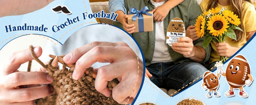 Dad Gifts from Daughter Son Wife, Positive Handmade Crochet Dad Birthday Gift, Funny Cute Small Gifts for Dads, I Love You Girl Papa Gift Idea, Unique Doll for Step-Dads Football