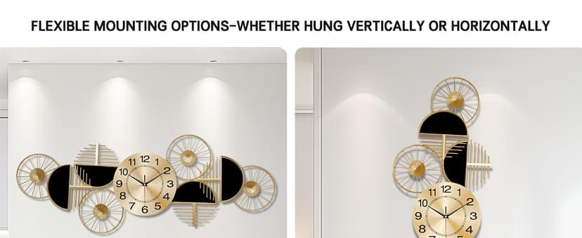 Large Wall Clock,Modern Silent Non-Ticking Metal Wall Art Wall Clocks Battery Operated, Horizontal or Vertical Hanging Clock for Living Room, Kitchen, Bedroom, or Office Wall Decor (40")